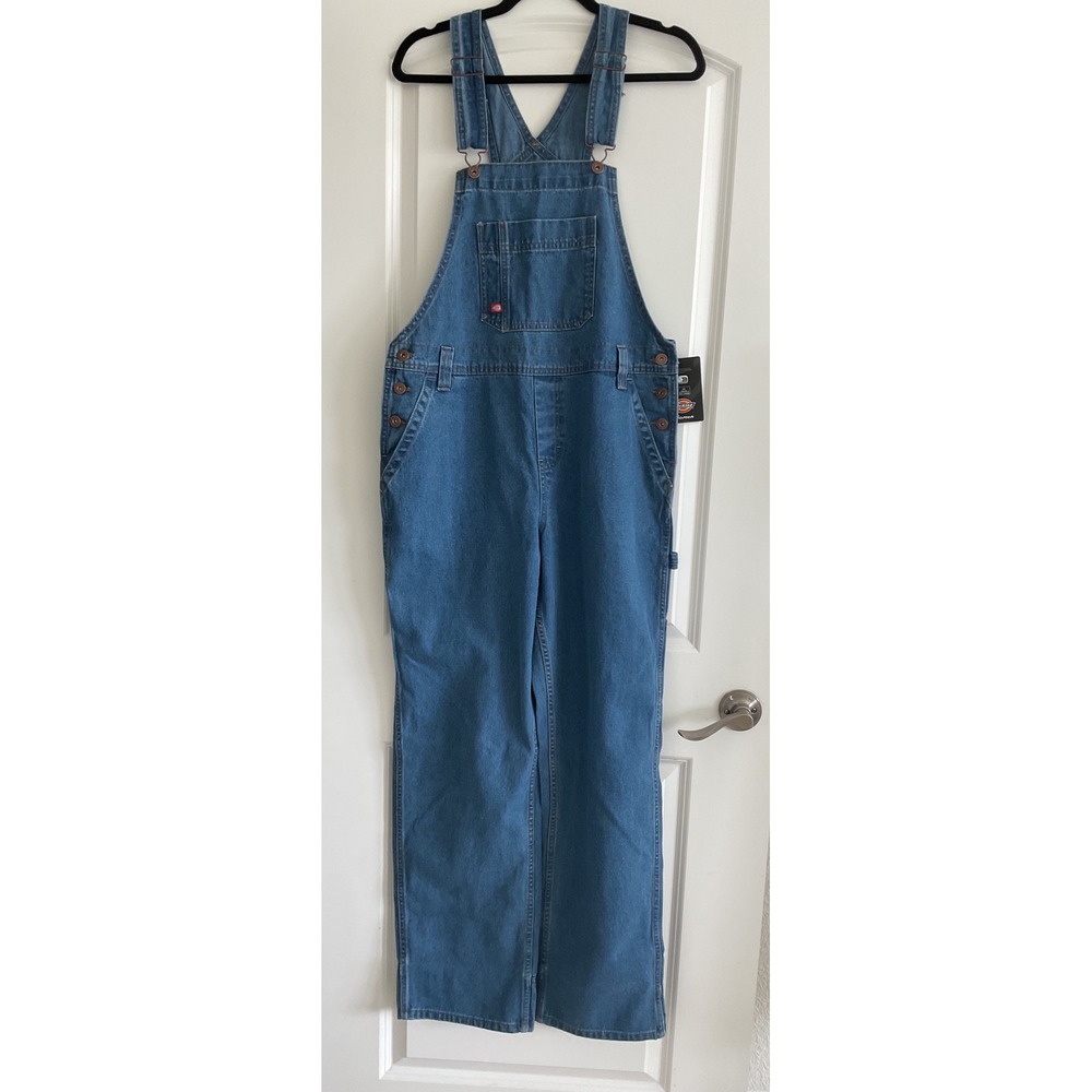 Dickies Womens Relaxed Fit Straight Leg Denim Bib Overalls Blue FB206BLE NWT M